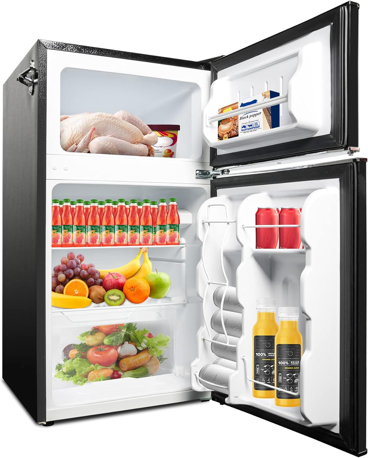 3.2 Cu.Ft Small Refrigerator with Freezer, 2 Door Black Mini Fridge, Energy Saving, Adjustable Thermostat Control, Adjustable Legs, Perfect for Apartment/Office/Dorm/Garage