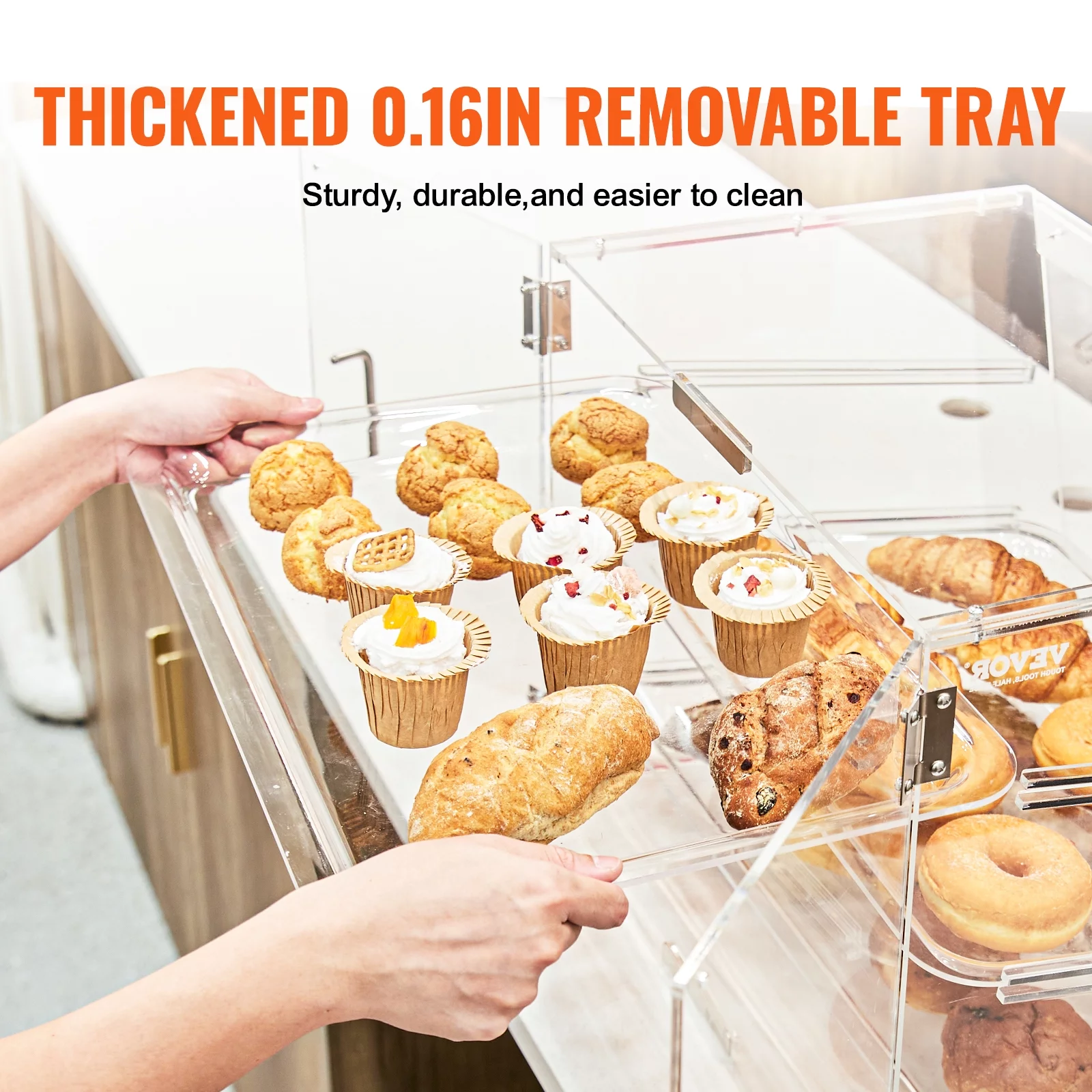BENTISM 3-Tier Acrylic Bakery Display Case Countertop Donut Pastry Case Rear Door