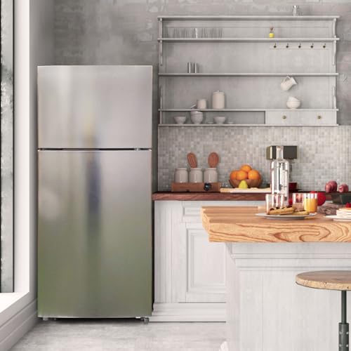 Techomey Top Freezer Refrigerator, Garage Ready, Stainless Steel