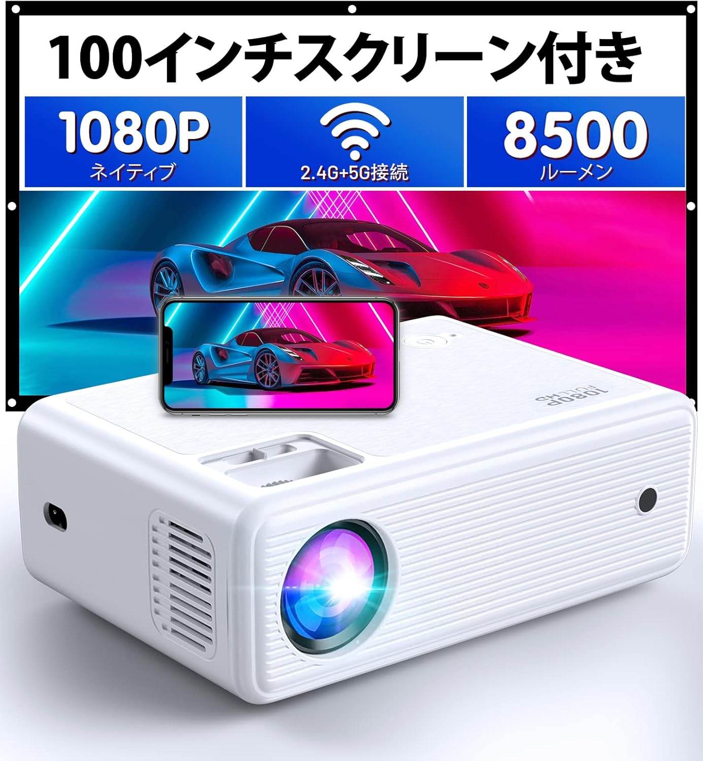 CLOKOWE Mini WiFi Projector, 2022 Upgraded 5G HD Movie Projector with Synchronize Smartphone Screen, Native 1080P Portable Projector Include 100" Screen, Compatible with iOS/Android/TV Stick/HDMI/USB
