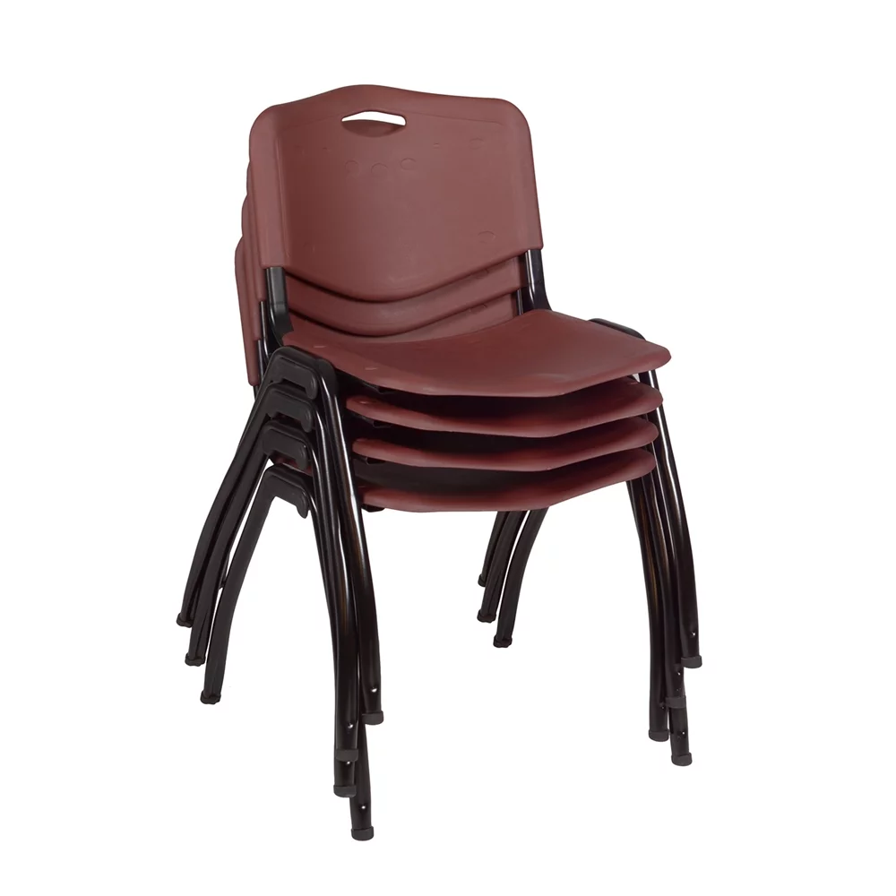 Belen Kox Kee 48" Square Breakroom Table- Mahogany/ Chrome & 4 'M' Stack Chairs- Burgundy