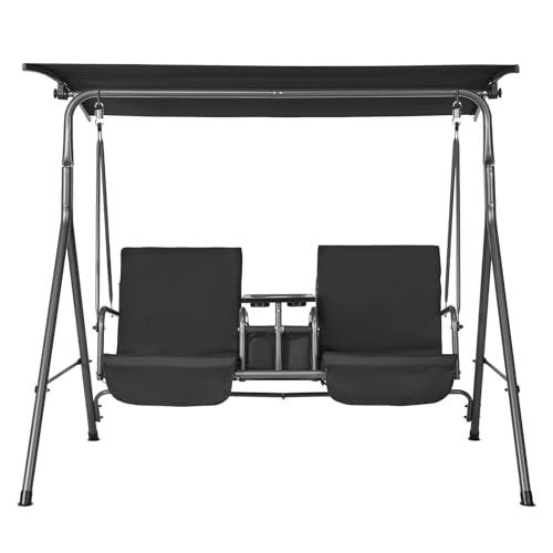 VEVOR 3-Seat Patio Swing Chair, Converting Canopy Swing, Outdoor Patio Porch with Adjustable Canopy, Removable Thick Cushion and Alloy Steel Frame, for Balcony, Backyard, Poolside, Brown