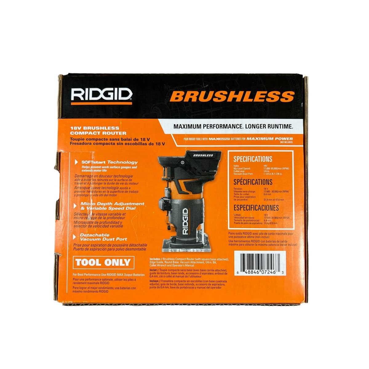 RIDGID 18-Volt OCTANE Cordless Brushless Compact Fixed Base Router with 1/4 in. Bit Round and Square Bases and Collet Wrench - Shop Hardware Tools Online Store