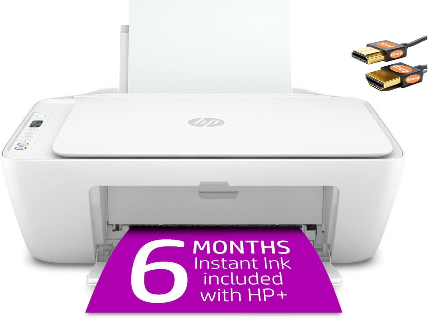 HP DeskJet 27 52e Series Wireless Inkjet Color All-in-One Printer - Print Copy Scan - Mobile Printing - WiFi USB Connectivity - Up to 7.5 ISO PPM - Up to 4800 x 1200 DPI - White + HDMI Cable