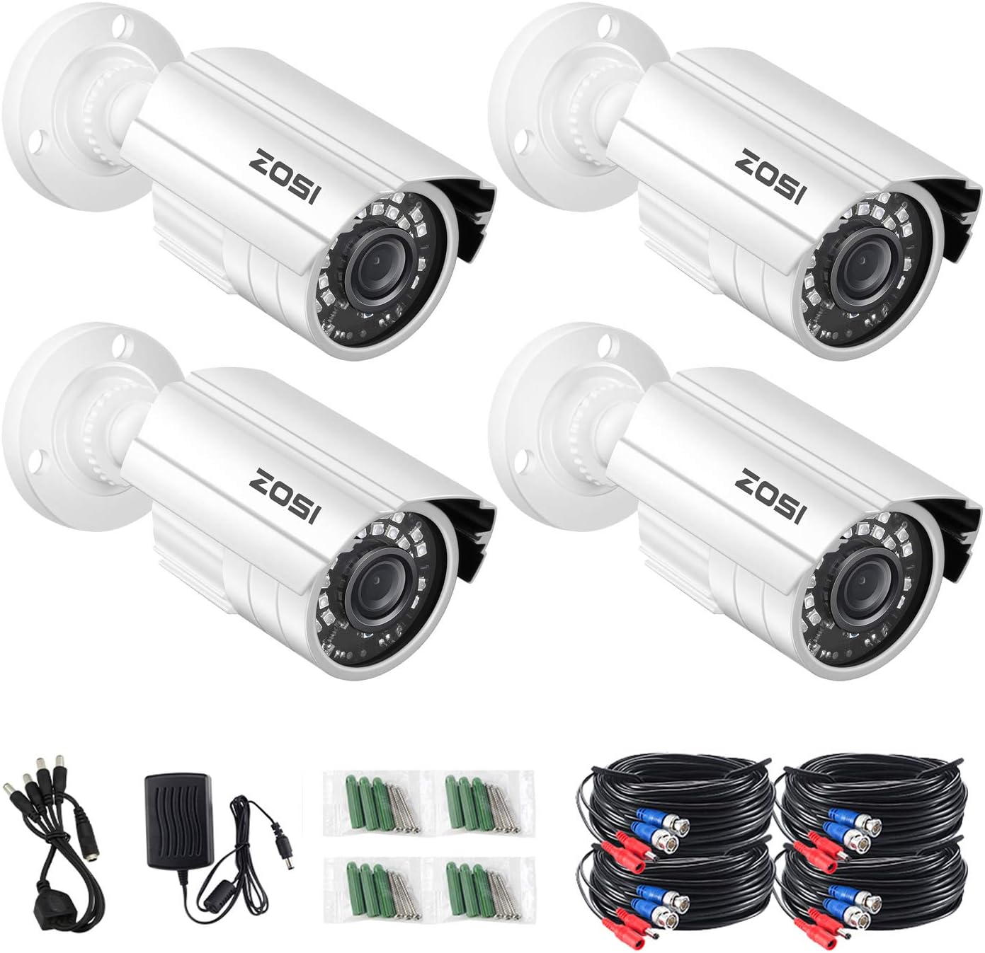 ZOSI C301 Spotlight Battery Powered Wireless Security Camera System,4CH NVR with 4pcs 1080p Rechargeable Wire-Free Outdoor Cameras,80ft Night Vision,PIR Motion Detection, 2-Way Audio,32GB SD Card