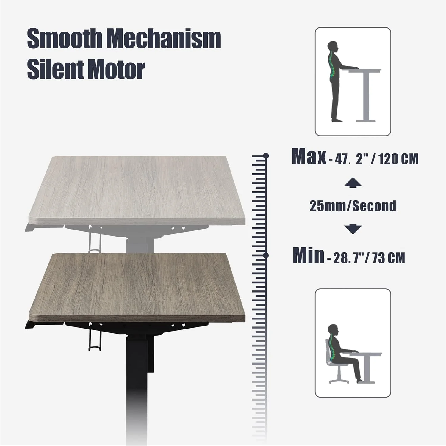 Electric Height Adjustable Standing Desk, 48" Home Office Wooden Computer Desk Ergonomic Memory Control Workstation Sit Stand Desk, Grey Oak