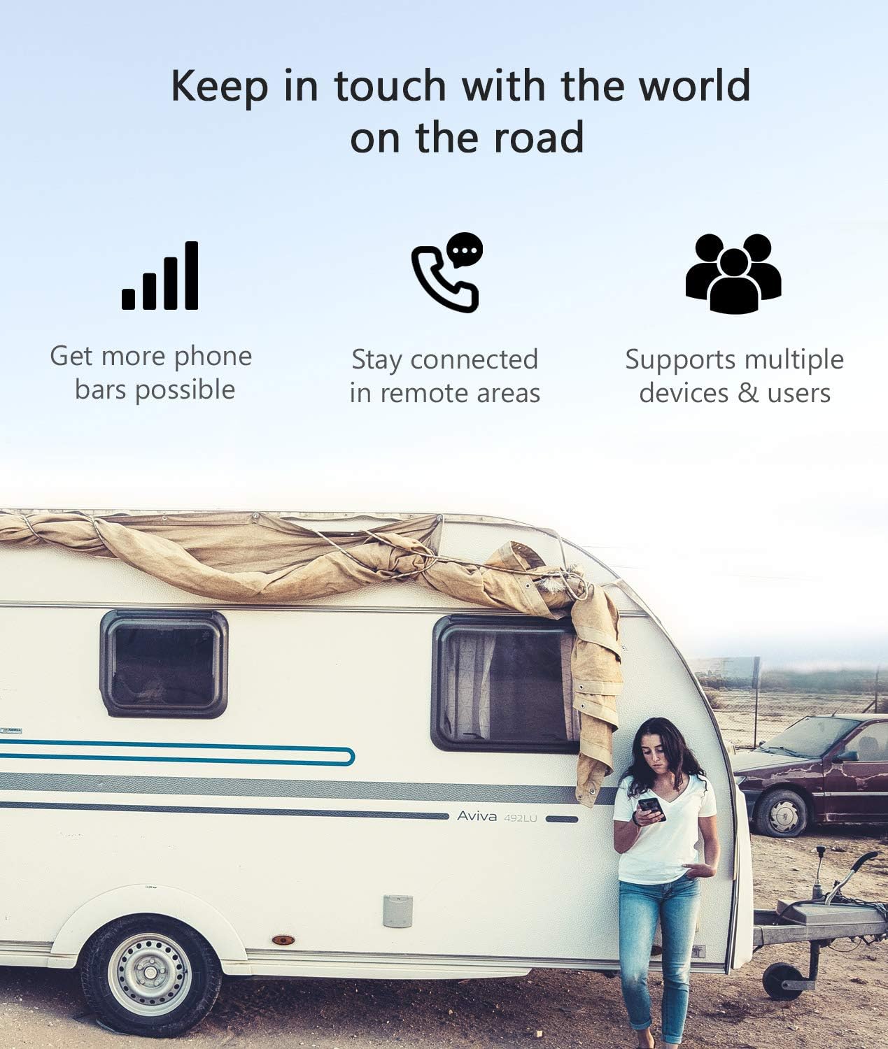 5 Band Cell Phone Signal Booster GSM 3G 4G 5G LTE Signal Repeater Cellular Amplifier for RV, Motorhome,Truck, Small Cabin Vehicle - Supports All US Carriers on Band 2/4/5/12/13/17