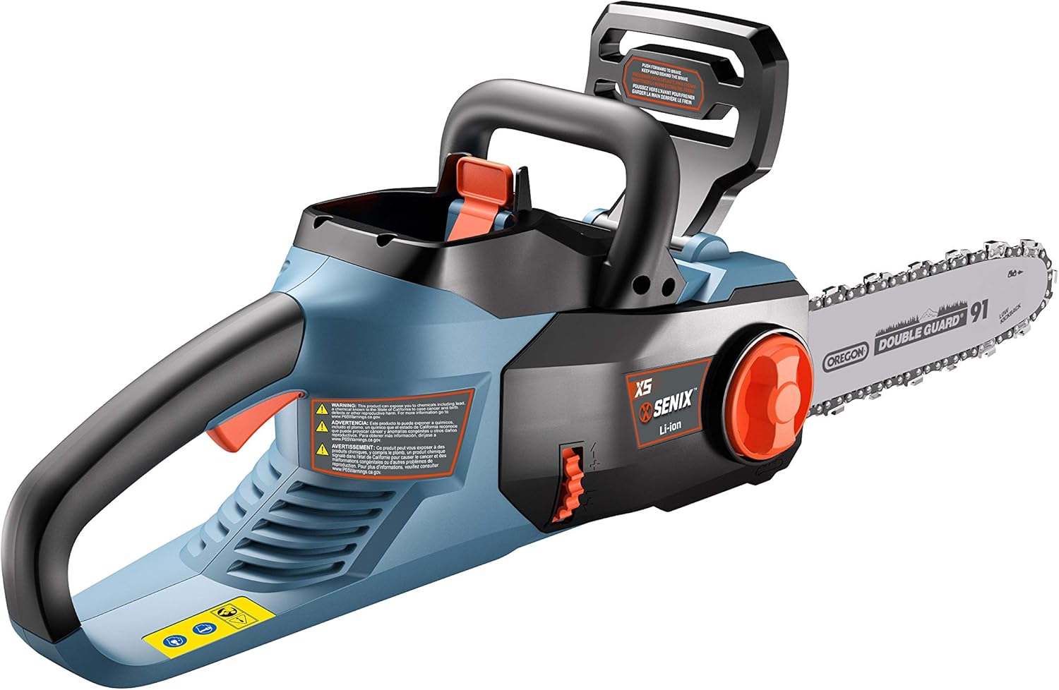 SENIX CSX5-M-0 14 Inch 58V Cordless Chainsaw with Oregon Bar and Chain, Bare Tool, Blue