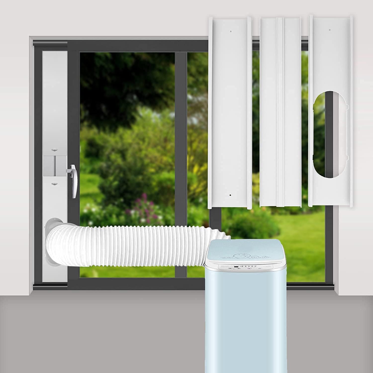 LEZIFU Portable AC Window Vent Kit, 3Pcs Window Slide Kit Plate + 5.9'' Window Adapter Tube Connector + 5.9" Exhaust Hose Pack of 2