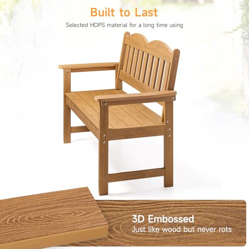 Outdoor Bench, 2-Person Poly Lumber Garden Bench with 800 lbs Weight Capacity, All-Weather Patio Bench with Armrests and Backrest for Garden, Porch, Backyard and Park, Blue