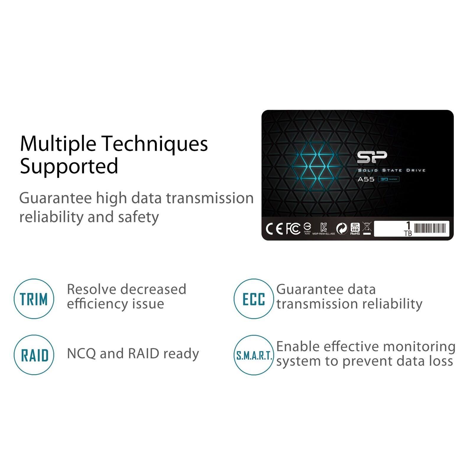 Silicon Power 1TB SSD 3D NAND A55 SLC Cache Performance Boost SATA III 2.5x22 7mm 0.28x22 Internal Solid State Drive sp001tbss3a
