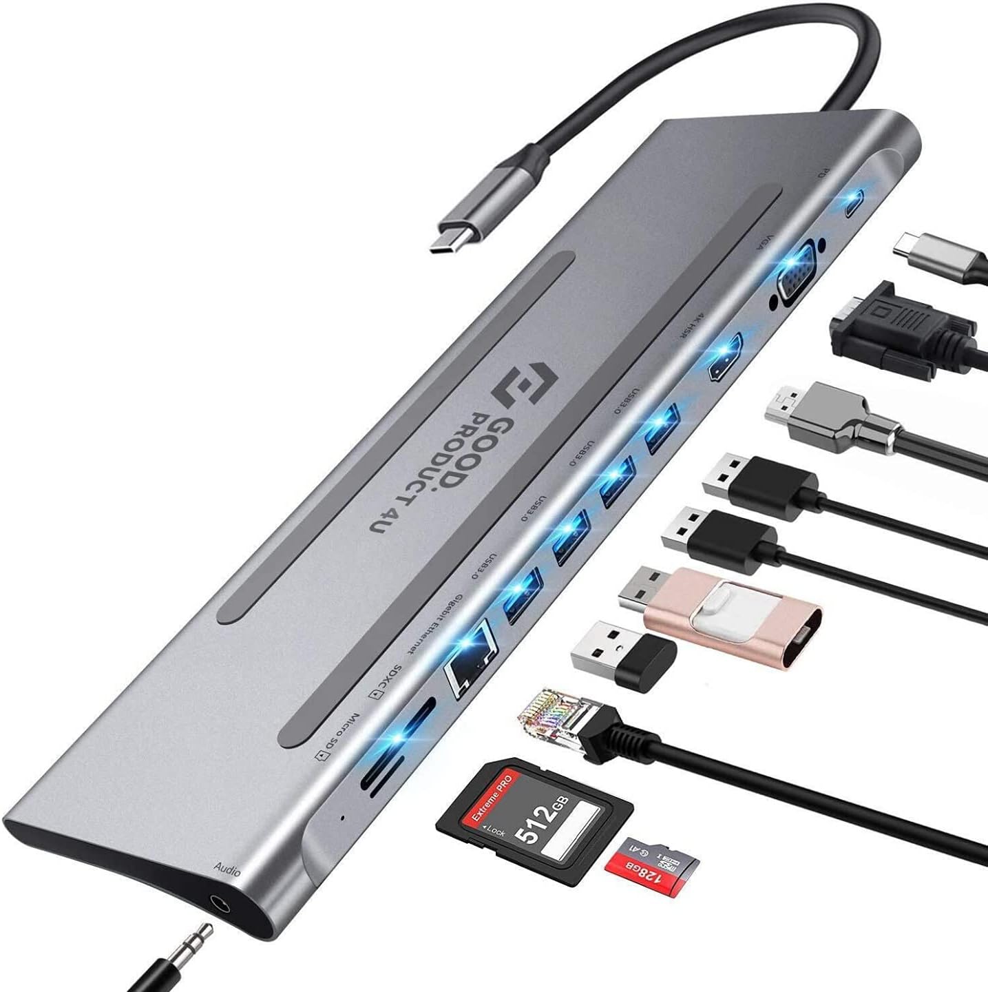 USB C Hub, PowerExpand 11-in-1 with 100W Power Delivery, 4K 60Hz HDMI Port, USB C and 2 USB A Data Ports, Ethernet Port, 3.5mm Audio, Micro SD and SD Card Reader for MacBook Pro Accessories