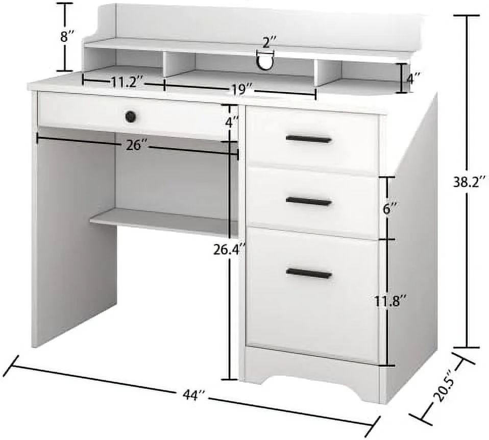 KHBIULIFE Computer Desk with Drawers and Hutch   Farmhouse Home Office Desk with  Drawers  PC Laptop Workstation Wood Computer Table Writing Study Desk Wooden Desk for Home Office Bedroom