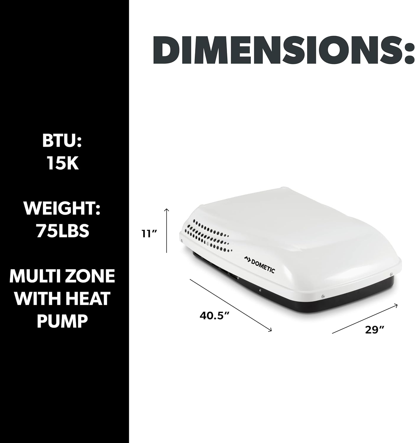 Dometic Penguin II High-Capacity Multi-Zone Air Conditioner with Heat Pump, White, 15K BTU (Hardware is Required for This Unit to be Fully Operational)