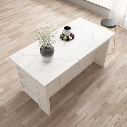 homary 72'' Kitchen Islands with Storage Modern White Kitchen Table with Seating & 3 Drawers Dining Table