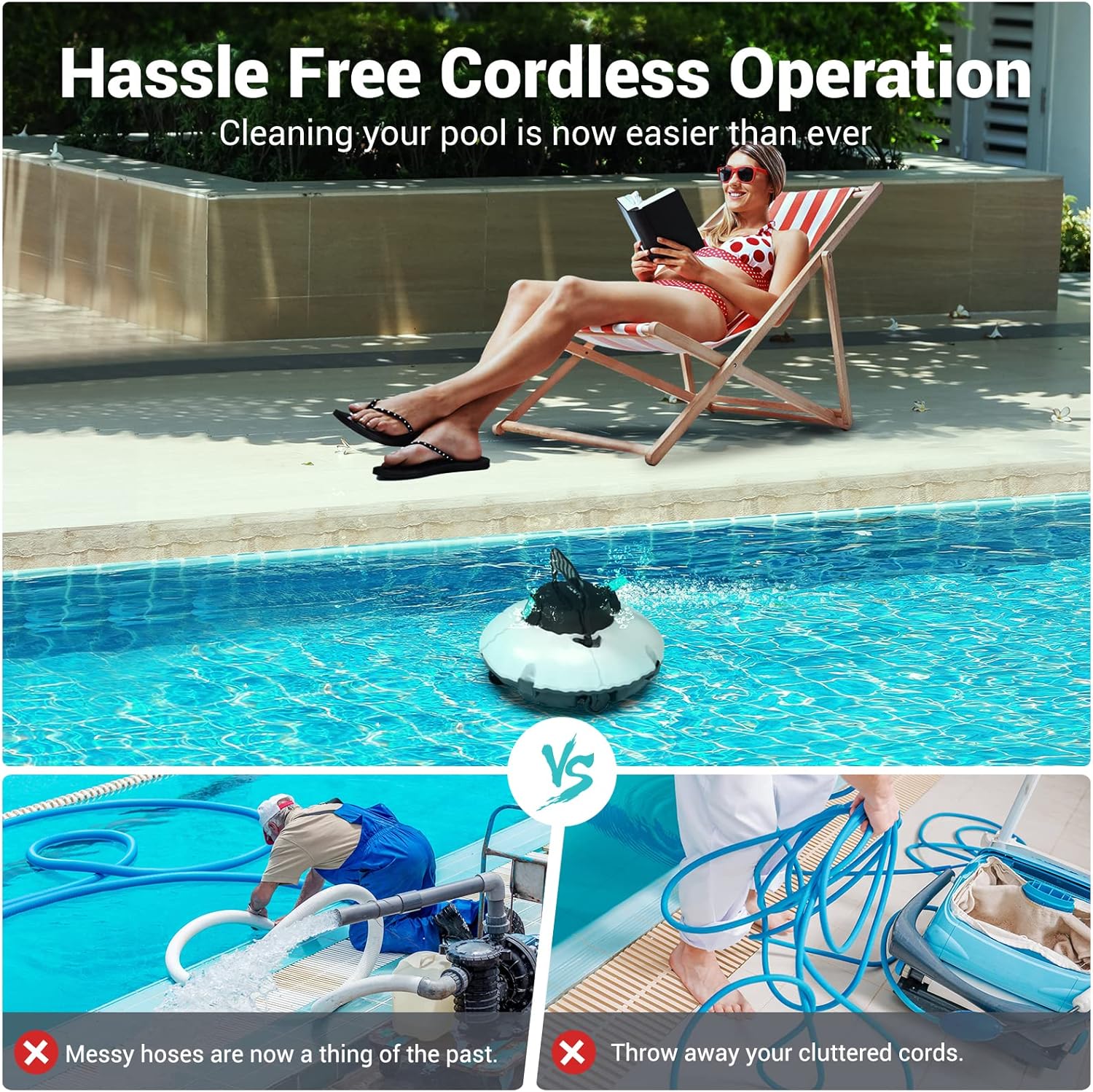 (2022 Upgrade) AIPER Cordless Robotic Pool Cleaner, Pool Vacuum with Dual-Drive Motors, Self-Parking, Lightweight, Perfect for Above/In-Ground Flat Pools up to 35 Feet (Lasts 50 Mins) - Seagull 600