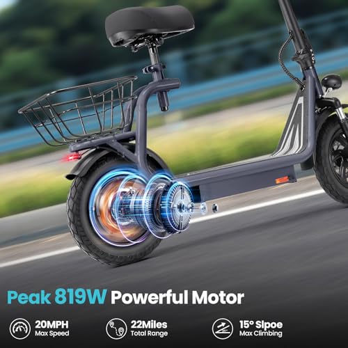 Caroma Electric Scooter with Seat,1200W Peak Motor,LED Display & 3 Speed Modes,30 Miles Max Range,Height Adjustable Seat & Foldable Electric Scooter with Basket,Front Suspension & Storage Hook