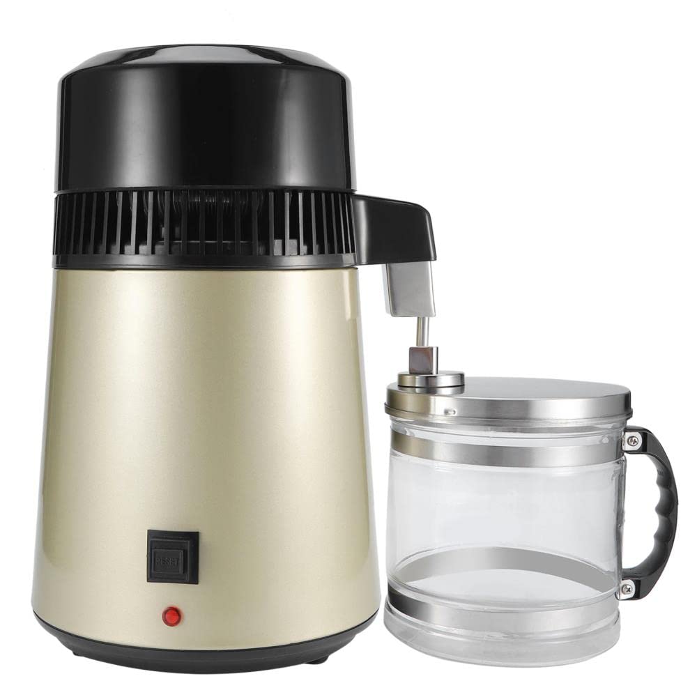 Stainless Steel Water Distiller - Electric Countertop Water Purification System with 4L Capacity for Home Drinking Water Purifier and Residential Treatment Equipment Gold Plated