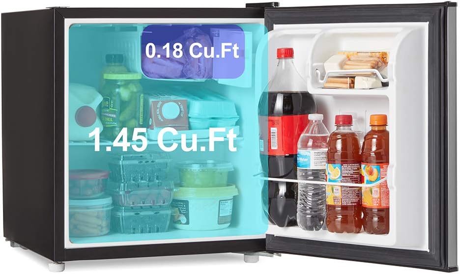 Walsh WSR17S5 Compact Refrigerator, 1.7 Cu.Ft Single Door Fridge, Adjustable Mechanical Thermostat with Chiller, Reversible Doors, Stainless Steel Look