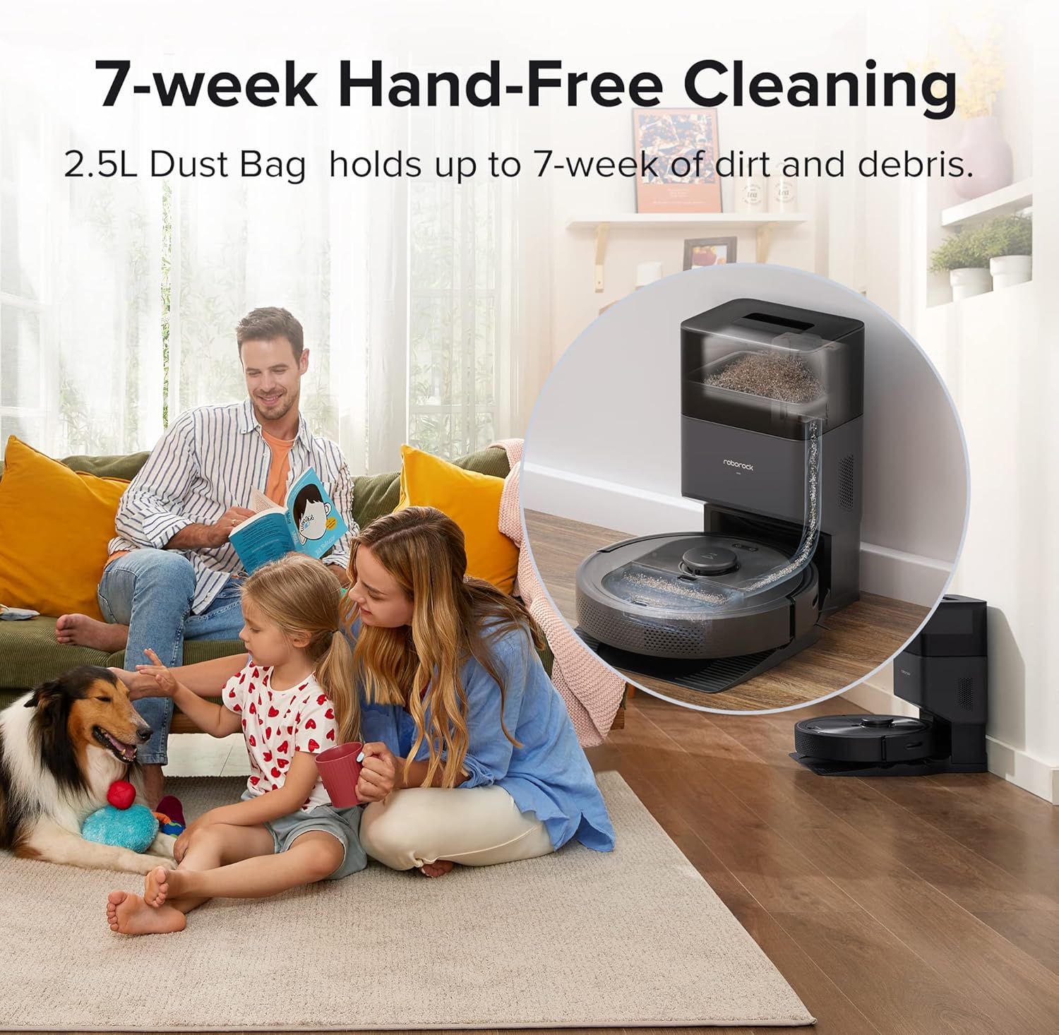 roborock Q5+ Robot Vacuum with Self-Empty Dock, Hands-Free Cleaning for up to 7 Weeks, 2700Pa Max Suction, 180mins Max Run-Time, Works with Alexa, Perfect for Hard Floors, Carpets, and Pet Hair