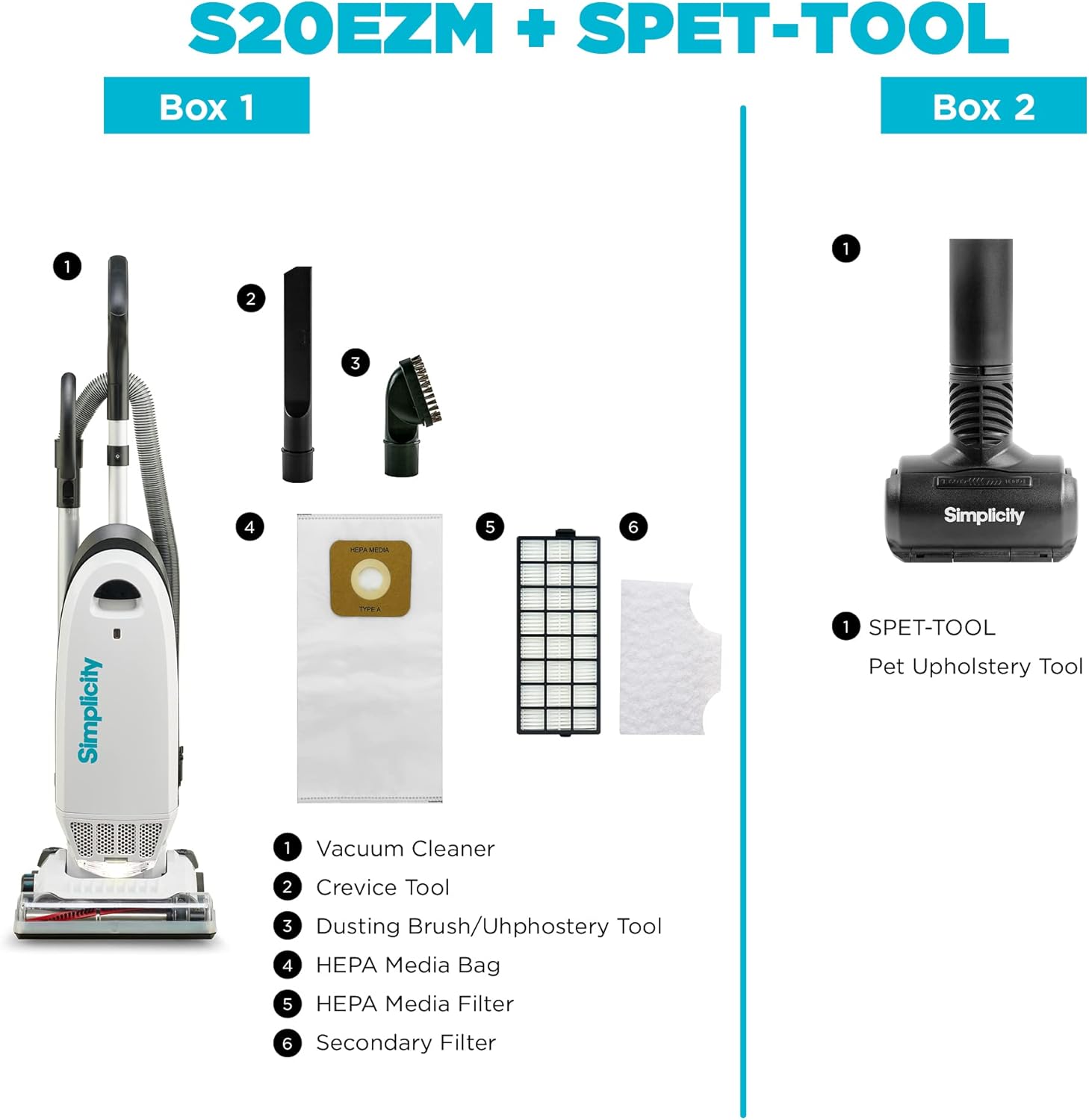 Simplicity Vacuums Allergy Upright Bagged Vacuum Cleaner and Pet Hair Remover Upholstery Tool Bundle, Lightweight Vacuum Cleaner for Floor and Carpet, Certified HEPA Filter and Bag Included