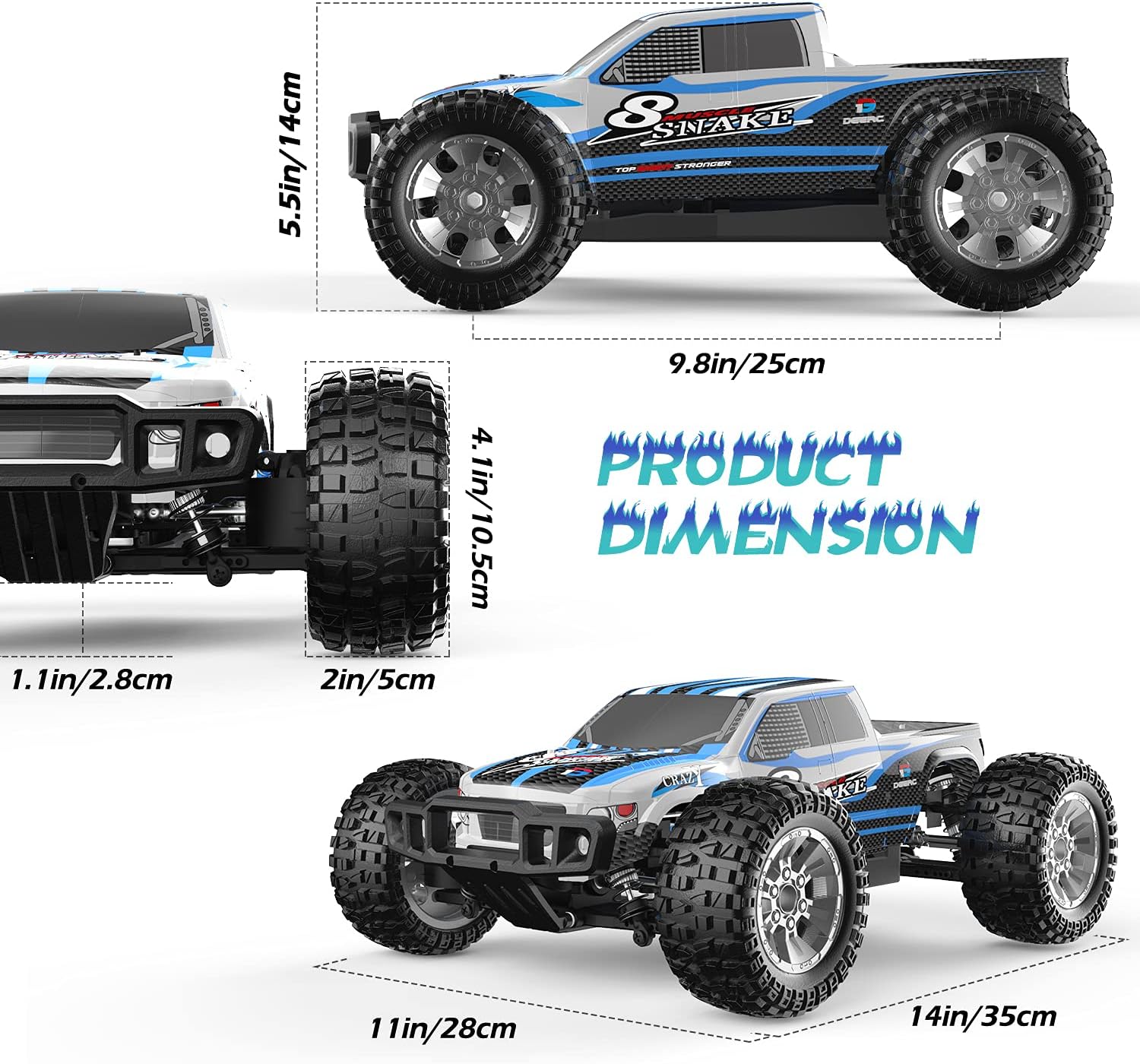 DEERC 9200E Large Hobby RC Cars, 48 KM/H 1:10 Scale Fast High Speed Remote Control Car for Adult Boy,Extra Shell 4WD 2.4GHz Off Road Monster RC Truck Toy All Terrain Racing,2 Batteries for 40 Min Play