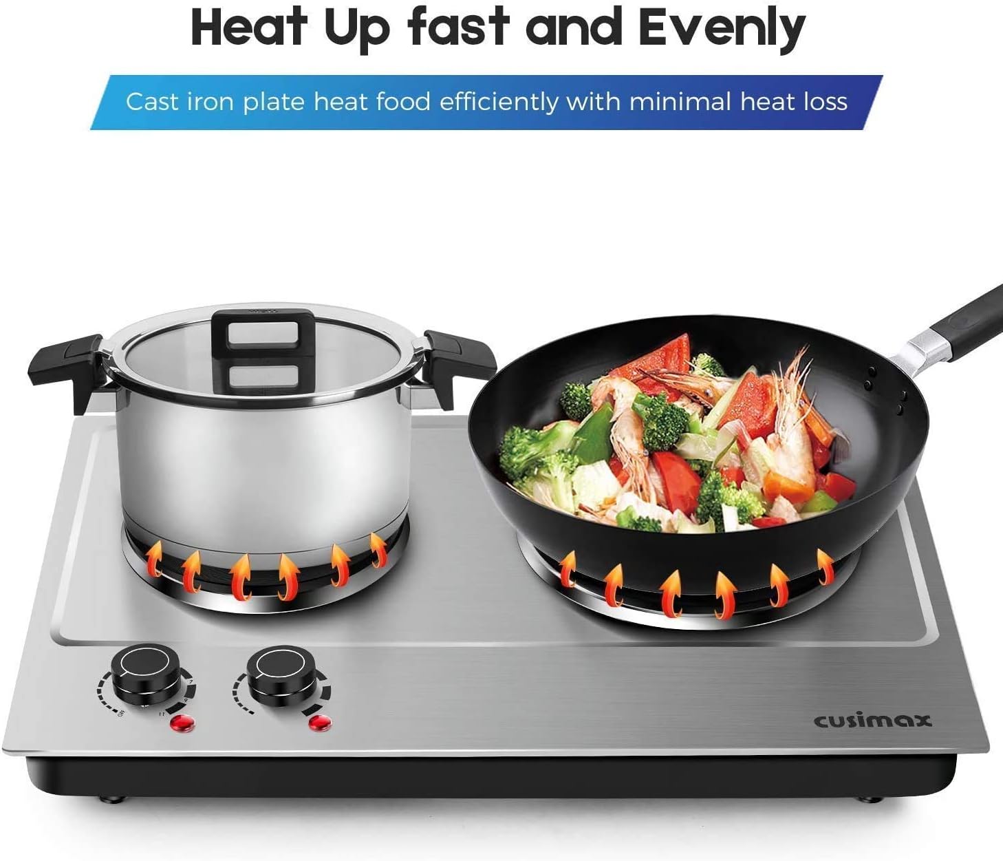 Cusimax Hot Plate Electric Burner Single Burner Cast Iron hot plates for cooking Portable Burner 1500W with Adjustable Temperature Control Stainless Steel Non-Slip Rubber Feet, Upgraded Version