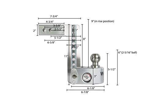 Weigh Safe WS8-2-SET 8x22 Drop Hitch, 2x22 Receiver 12,500 lbs GTW - Adjustable Aluminum Hitch Ball Mount w/Scale, 2 Stainless S
