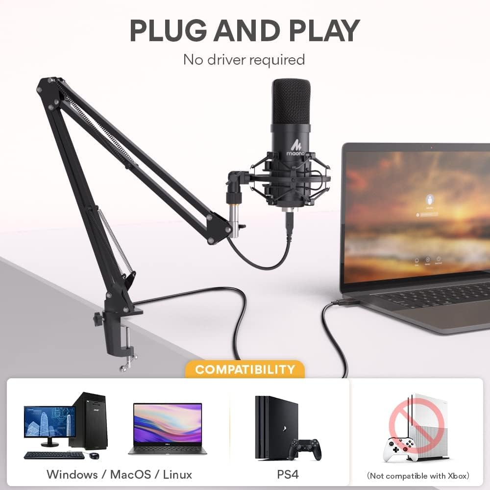 USB Microphone, MAONO 192KHZ/24Bit Plug & Play PC Computer Podcast Condenser Cardioid Metal Mic Kit with Professional Sound Chipset for Recording, Gaming, Singing, YouTube (AU-A04) Pack of 2