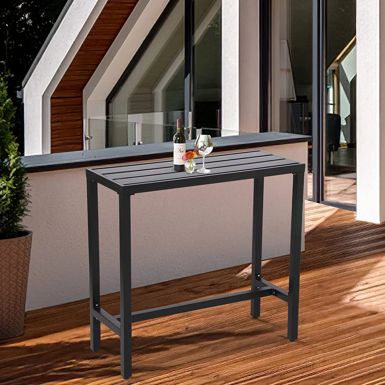 LVUYOYO Outdoor Iron Bar Table, Patio Counter Height Bar Table, 40" Rectangle Bar Table for Patio, Garden,Black