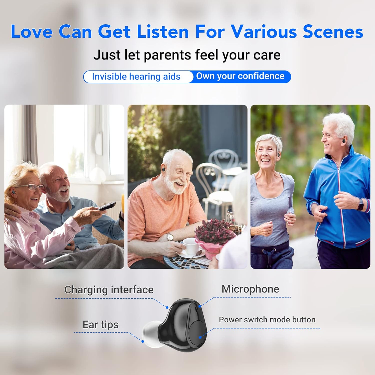 AIRSSON Digital Hearing Amplifier: Rechargeable Hearing Aids for Seniors with Noise Cancelling | Invisible Ear Aid Devices for Adults with Volume Control