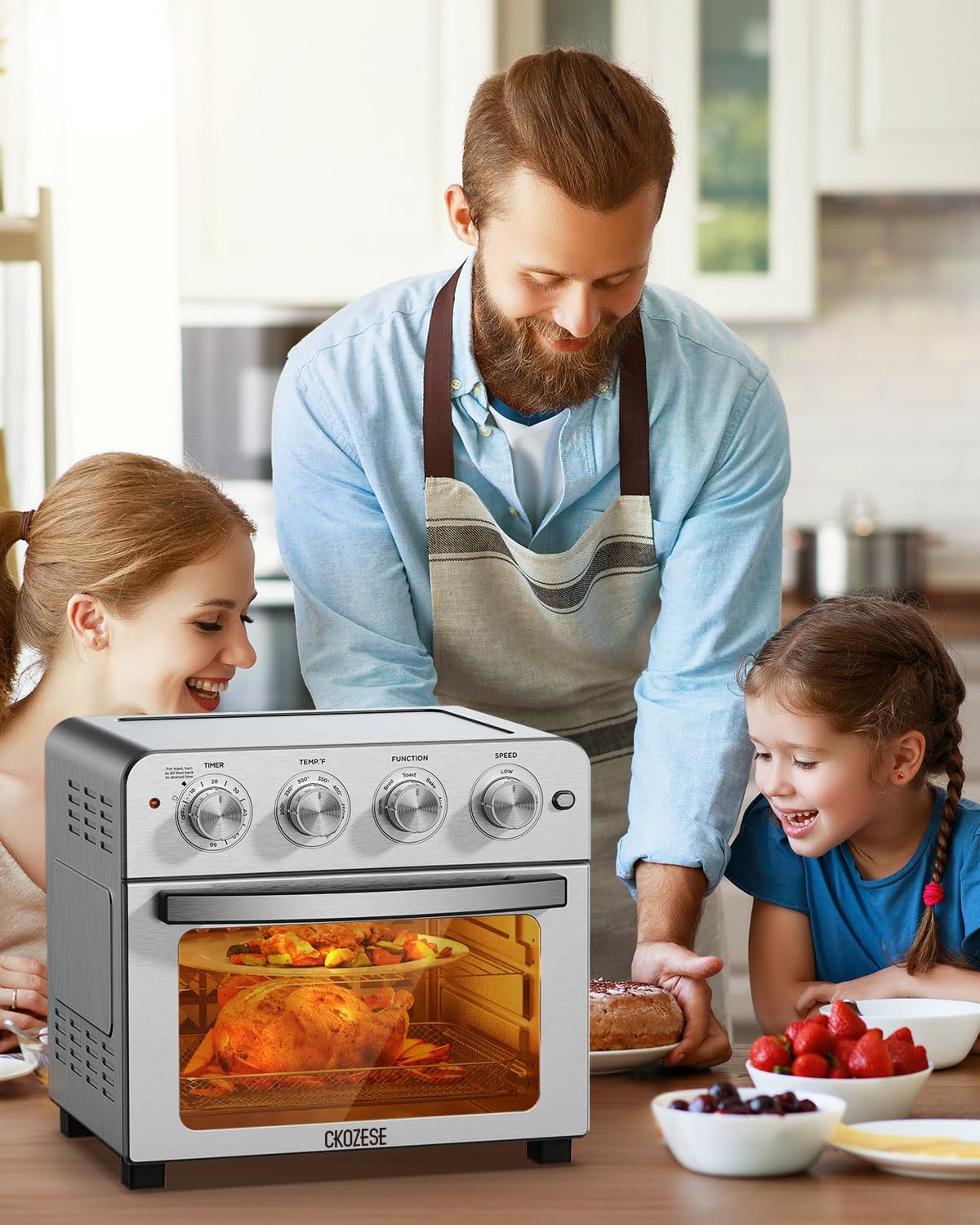Air Fryer Toaster Oven Combo, 22QT Air Fryer Oven, 5-In-1 Toaster Oven Air Fryer Combo With Warm, Broil, Toast, Bake, Air Fry, Toaster Convection Oven Oil-Free, Stainless Steel Air Fryer