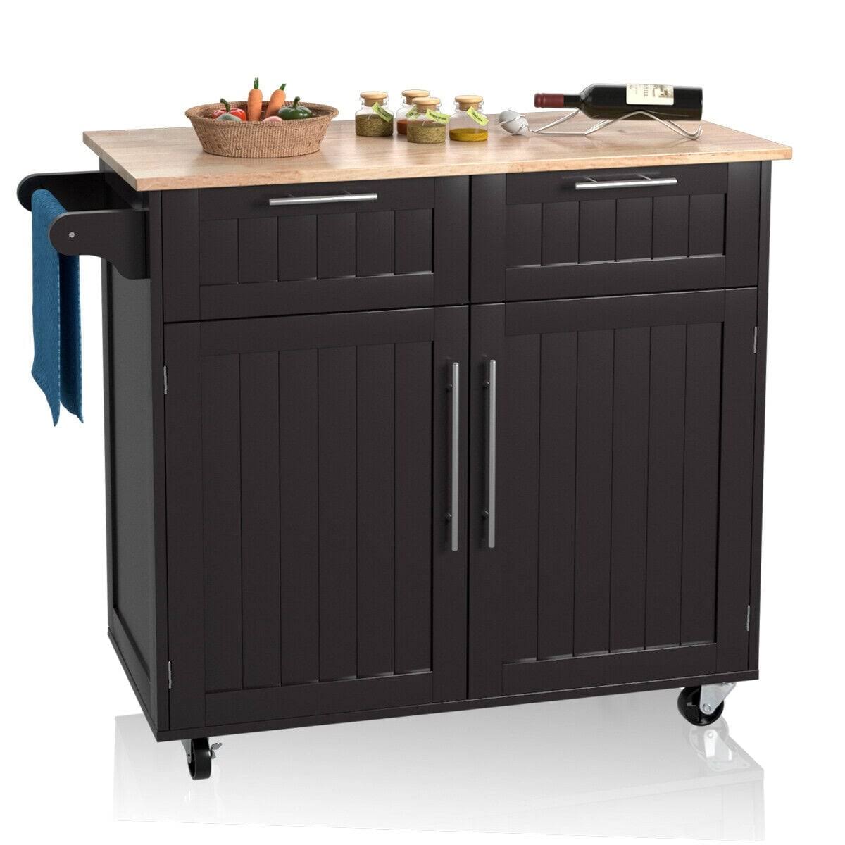 Costway Rolling Kitchen Cart Island Heavy Duty Storage Brown Trolley - See Details - Wood