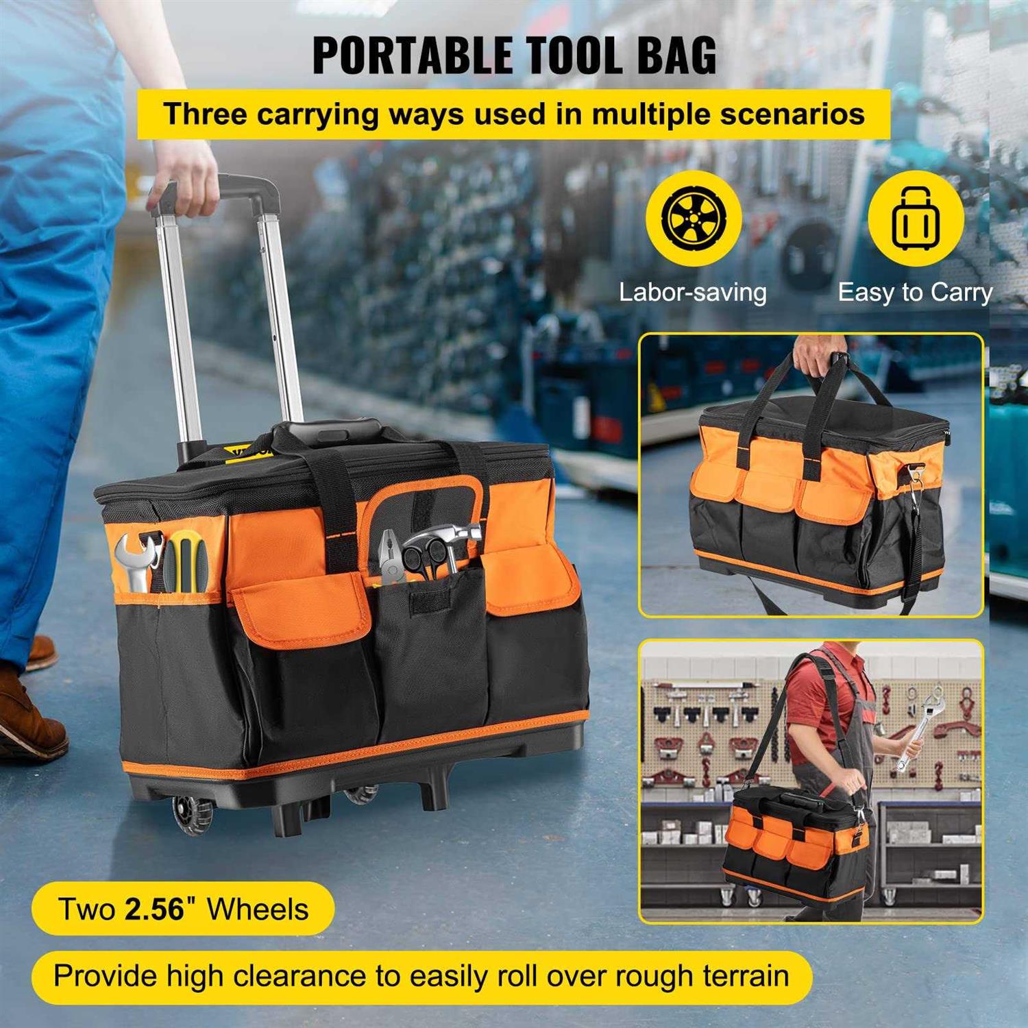 VEVOR Rolling Tool Bag 20-inch 17 Pockets Bag with Two 2.56in Wheels - Shop Hardware Tools Online Store