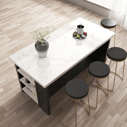 homary 72'' Kitchen Islands with Storage Modern White Kitchen Table with Seating & 3 Drawers Dining Table