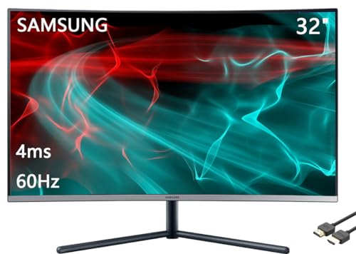 SAMSUNG 32" UR59 Series ViewFinity Curved Monitor, 4K UHD (3840x2160), 60Hz, 4ms, Display Port, 3-Sided Frameless, Eye Saver Mode, HDMI