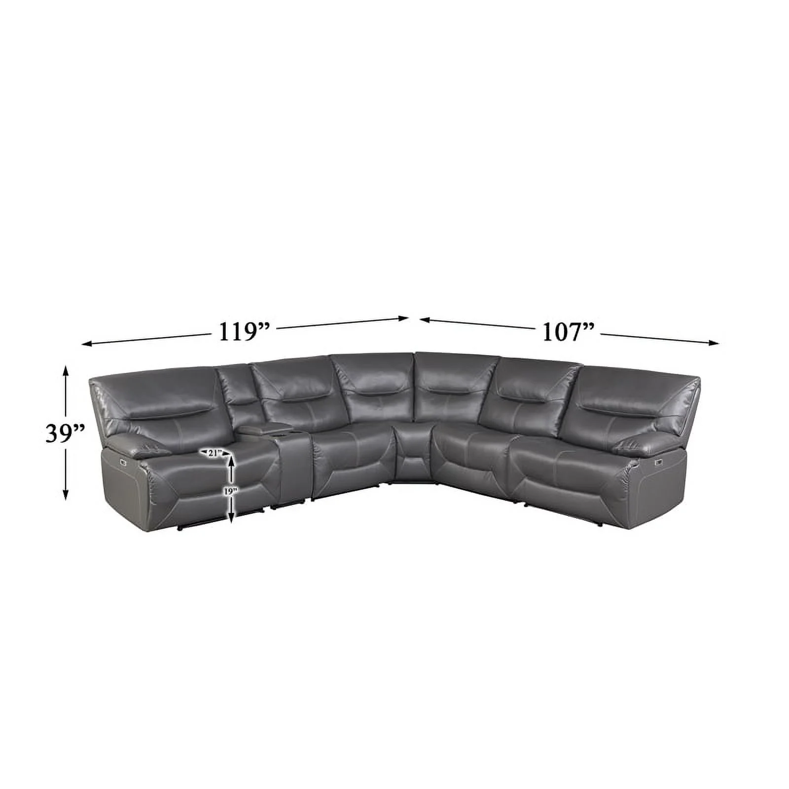 Pemberly Row Transitional 6 Piece Faux Leather Power Reclining Sectional in Gray