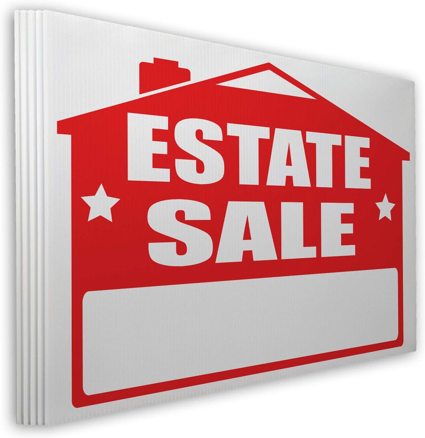 | Estate Sale Yard/Lawn Sign Kit | 24" W x 18" H CoroPlast | Double-Sided | Includes 6"W x 18"H Metal H-Stakes + Blue Arrow Stickers (5) Pack of 2