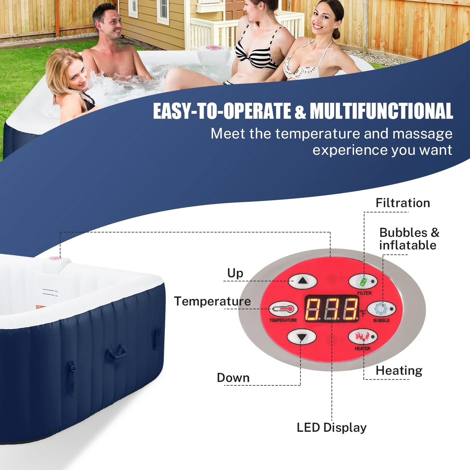 Upgraded Inflatable Hot Tub, Seizeen 6 Person Hot Tub with Hidden Pump, Portable Spa Tub Outdoor Indoor Use w/130pcs Jet, Lockable Cover, Storage Bag, Cover, 240gal