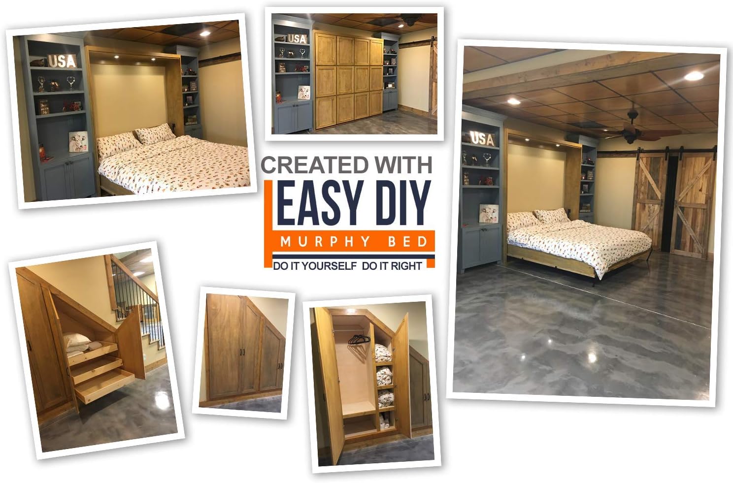Murphy Bed Queen Size Hardware Kit - DIY Wood Frame Folding Cabinet Wall Bed for Guestroom Easy to Build, Made in USA