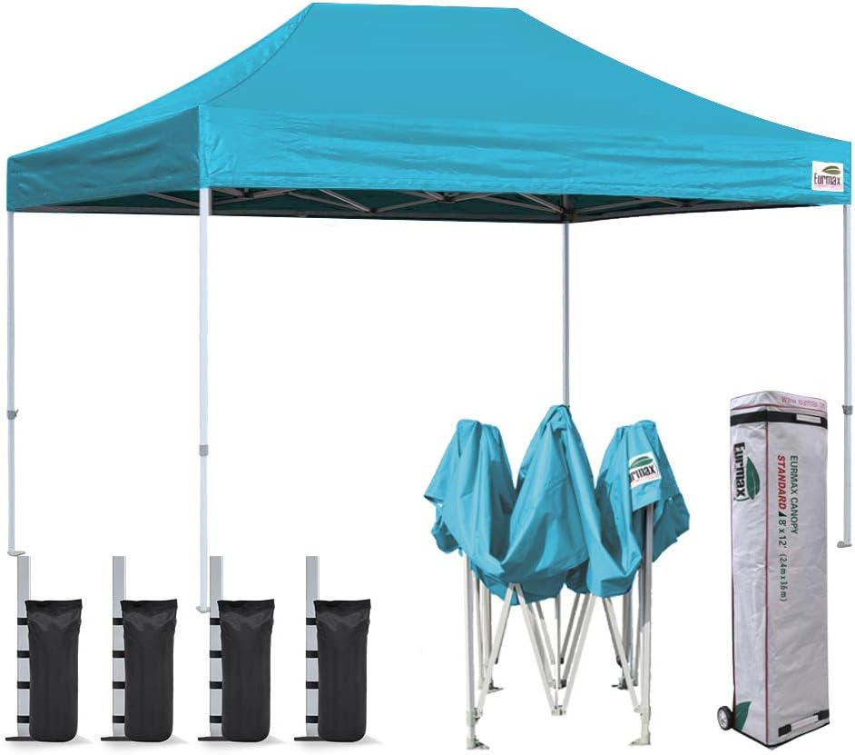 Eurmax USA 8'x12' Ez Pop Up Canopy Tent Commercial Instant Canopies with Heavy Duty Roller Bag,Bonus 4 Sand Weights Bags (Red)