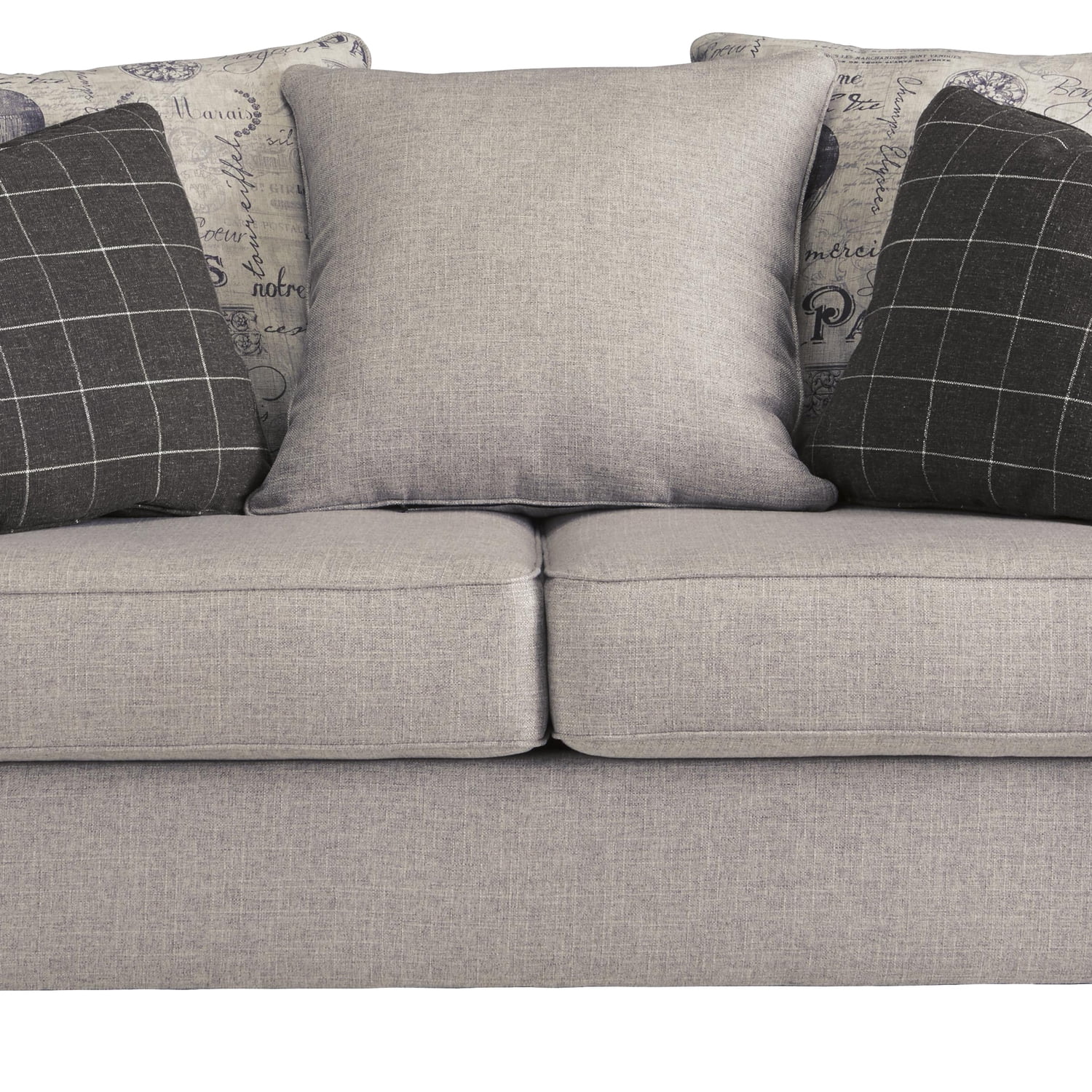 Benjara Fabric Upholstered Wooden Loveseat with Piped Stitching, Gray