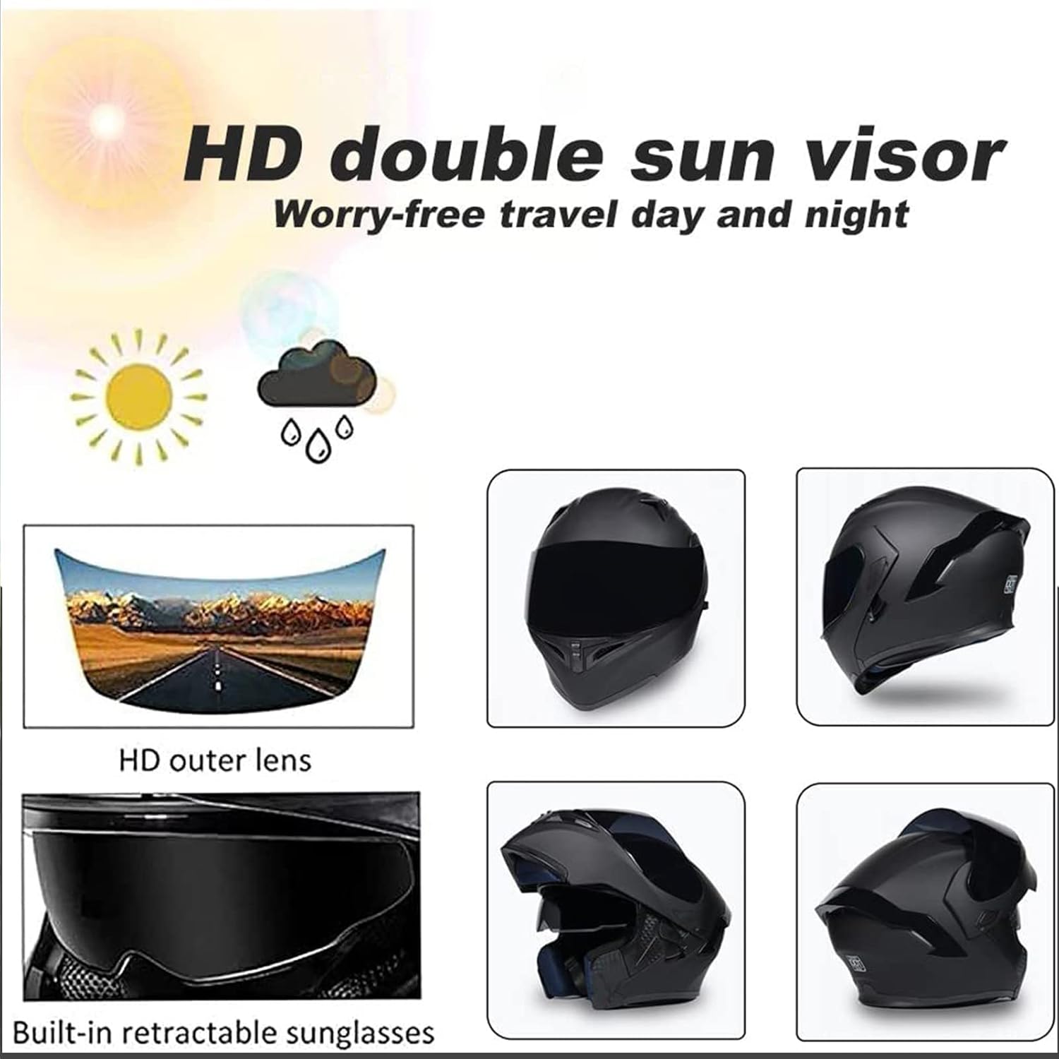 Full Face Motorcycle DOT Helmets Flip Up Modular Dual Visor Motorcycle Helmets for Women Men Adult Street Bike Touring Racing Helmet for Cruiser Motorbike Moped ATV Scooter,Monster,L