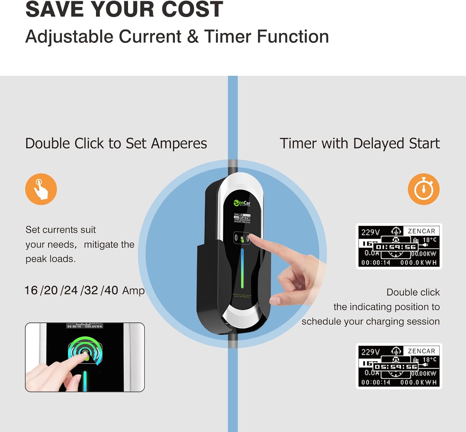 Keruida Level 2 EV Charger 40Amp 240V, Portable EV Charger with NEMA 14-50 Plug SAE J1772 Cable, Home EV Charging Station Adjustable Currents 16A-40A, with EV Charger Holder, Timing Delay