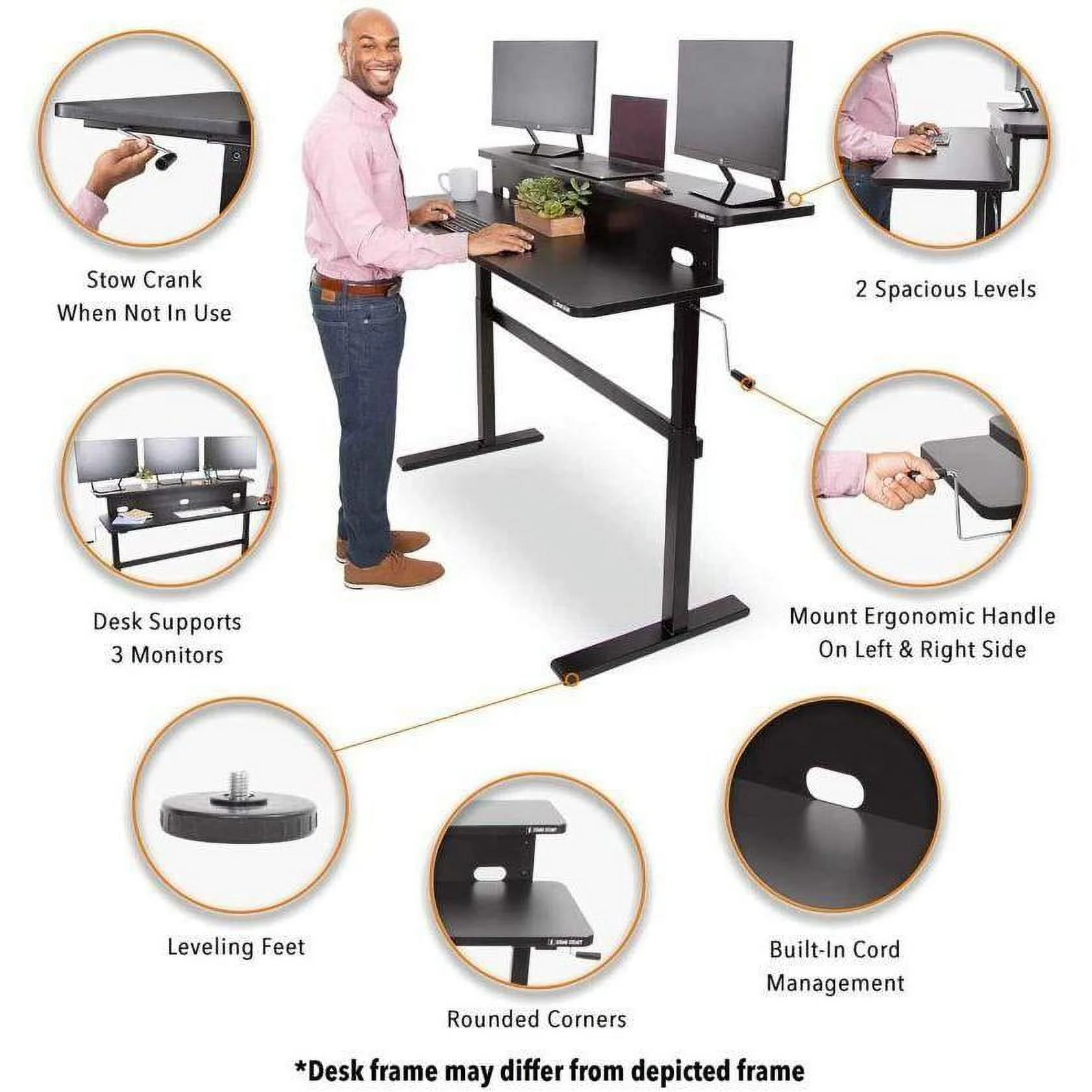 Stand Steady Tranzendesk | 55 Inch Dual Level Standing Desk with Shelf | Easy Crank Height Adjustable Sit to Stand Desk | Stand Up Workstation with Monitor Riser for Home & Office (55in / Black)