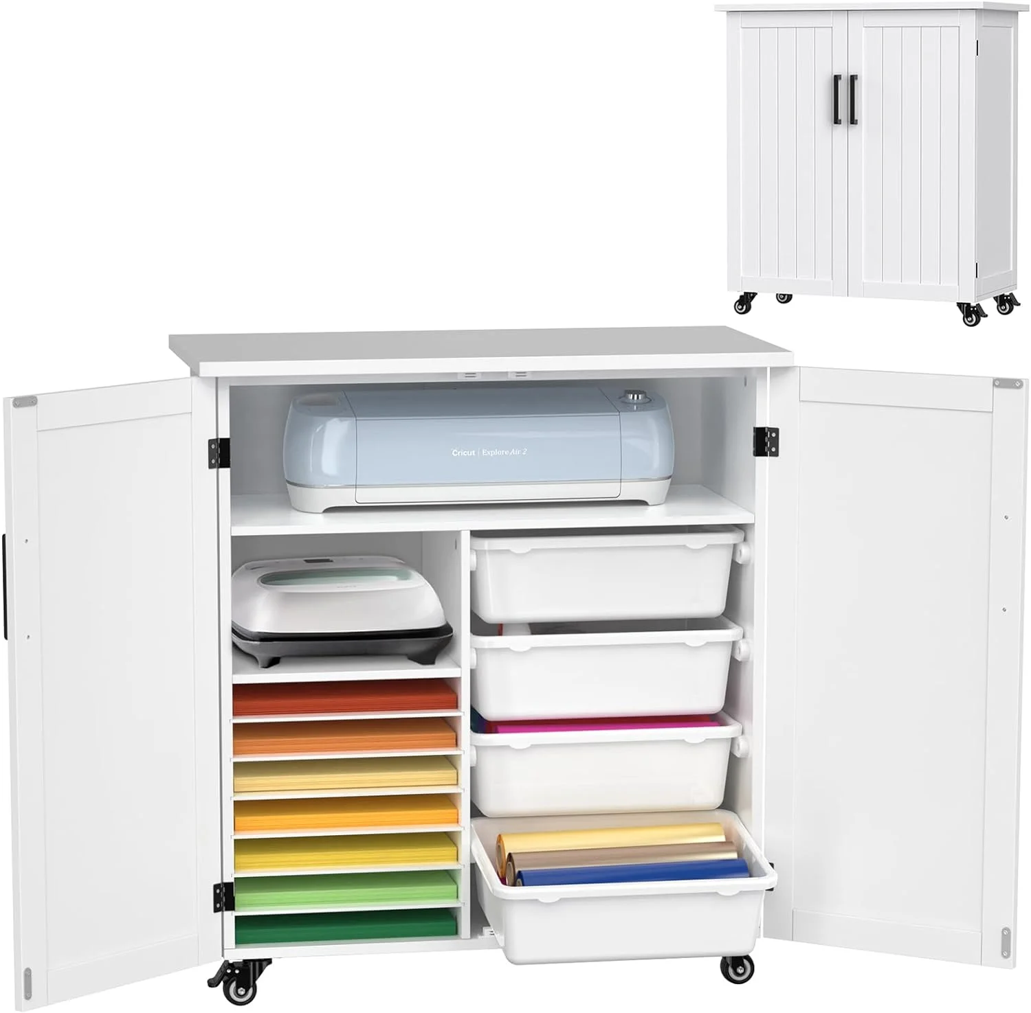 Craft Cart Compatible with Cricut Machine Cricut Table with Storage Cabinet Rolling Cricut Cart Furniture with Drawers Designed for Cricut Organization 31.6" W x 15.8" D x 34.9" H - Curated Treasures Market