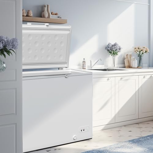 KICHKING Chest Freezer Deep Freezer Adjustable Temperature with Removable Basket Top Open Door Freezer Compact