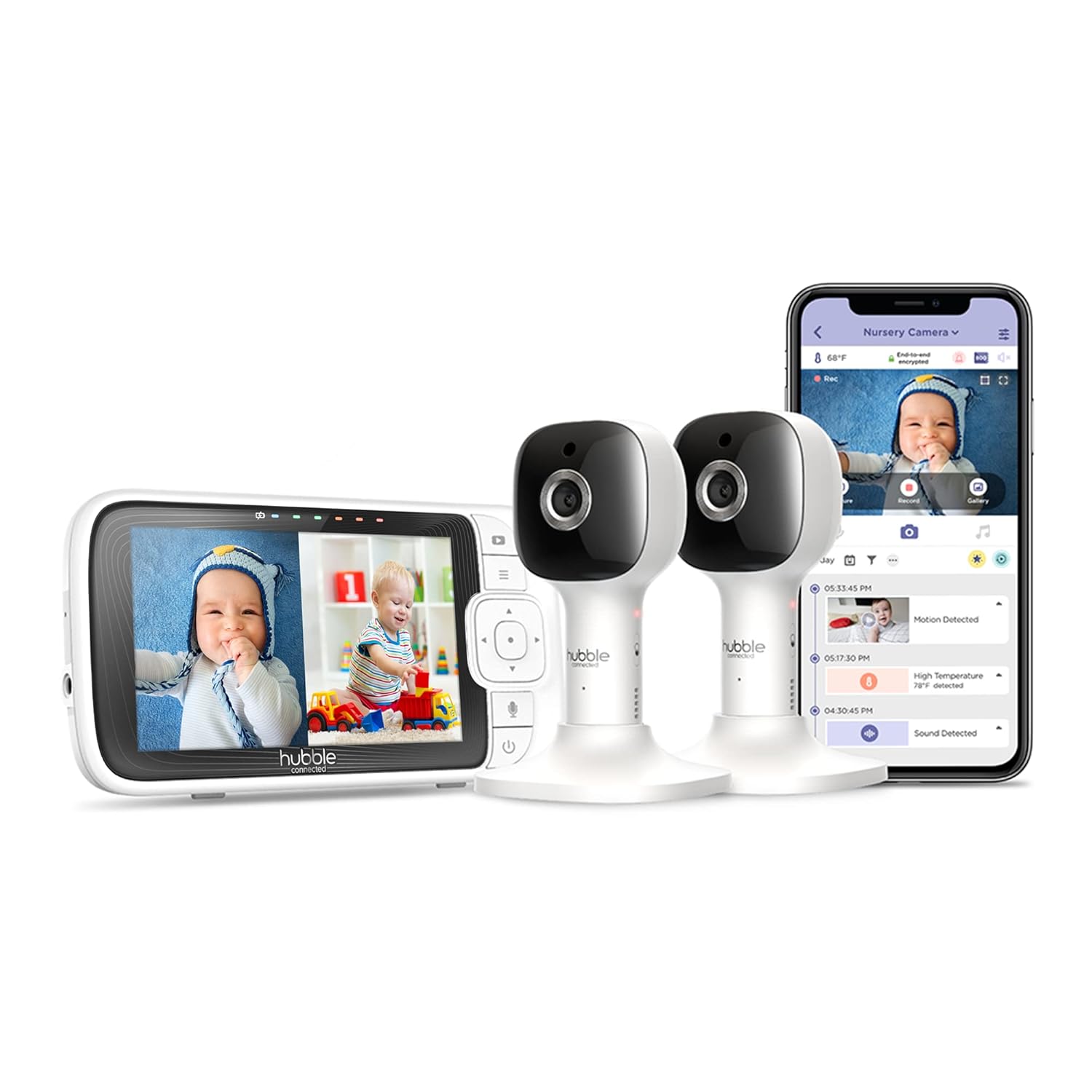 HUBBLE CONNECTED Nursery Pal Cloud - 5&rdquo; Smart WiFi Baby Monitor, 7-Color Night Light, Sleep Trainer-HD Home Security Camera-Ideal for Nursery, with Mount/Stand-Powered by HubbleClub App,White,1-Camera