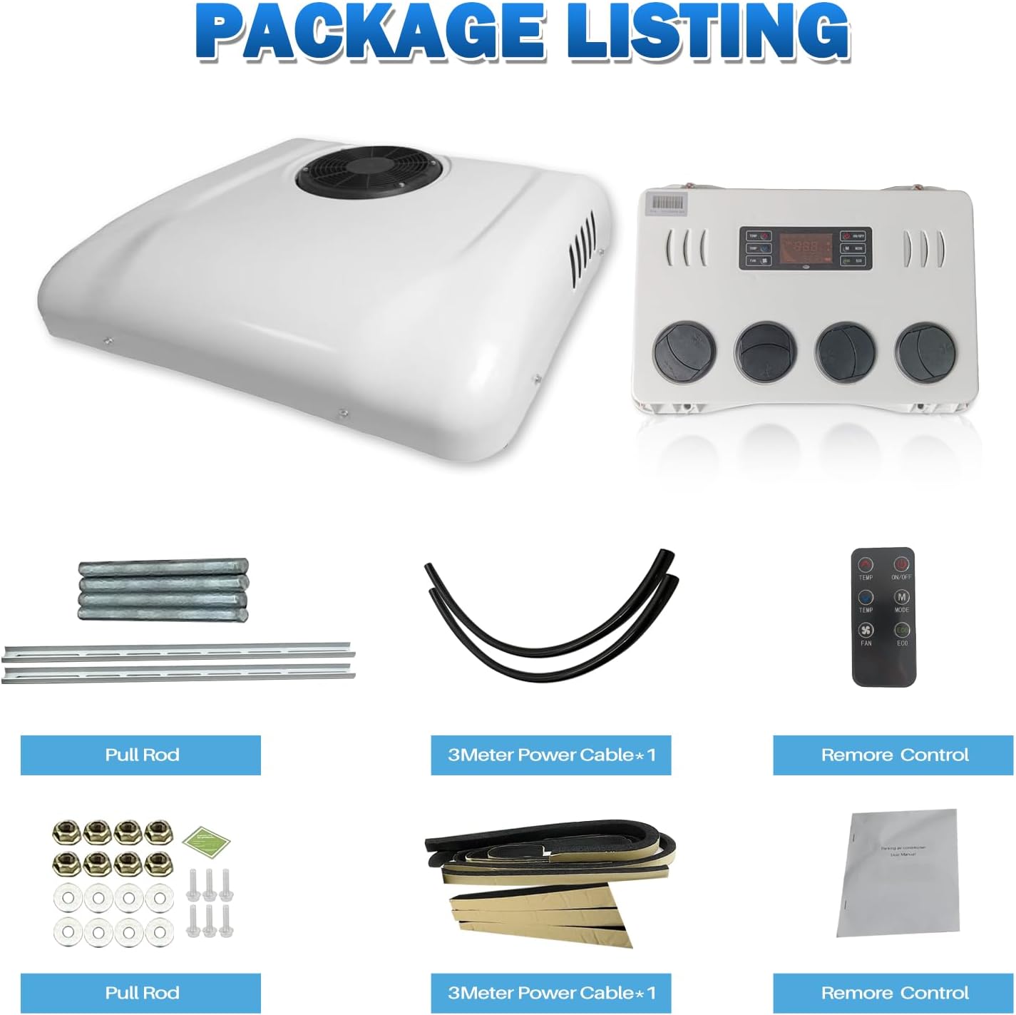 RV Rooftop Air Conditioner w/Heat 12 Volt, Campervan 13000BTU 12V Air Conditioner, Rapid Cooling 12 Volt Air Conditioner 2 in 1 for Van, RV, Yacht, Golf Carts, Road Machine, Caravan, Buses