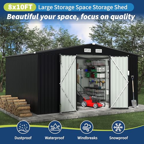 All-Weather Resin Shed with Window, Outdoor Plastic Garden Shed with Lockable Door and Vents, Outdoor Resin Storage Sheds for Tool, Bike, Backyard, Patio